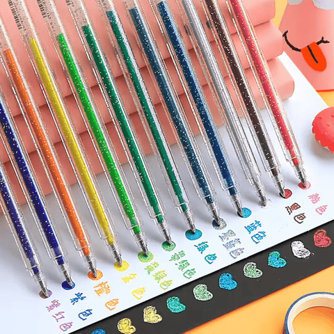 Gel pisala z bleščicami – komplet 12 metalik barv